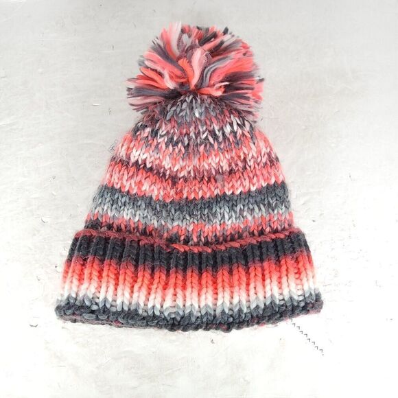 Spyder Women's Twisty Knit Fleece Pink Multi Lined Pom Pom Cuffed Beanie Hat - Picture 9 of 10